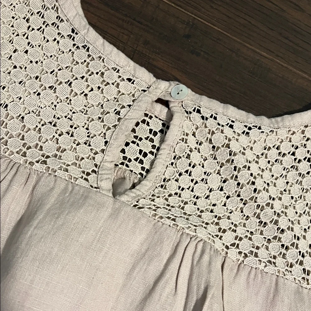 Lungo L’arno Italian Linen Sleeveless Cream Crochet-Trim Midi Dress - Picture 10 of 11